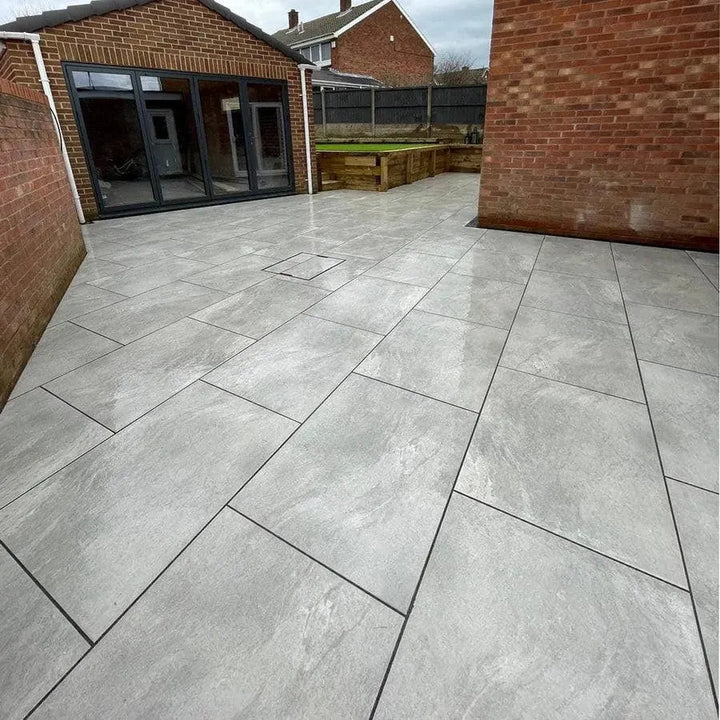 Earthcore grey porcelain paving slabs