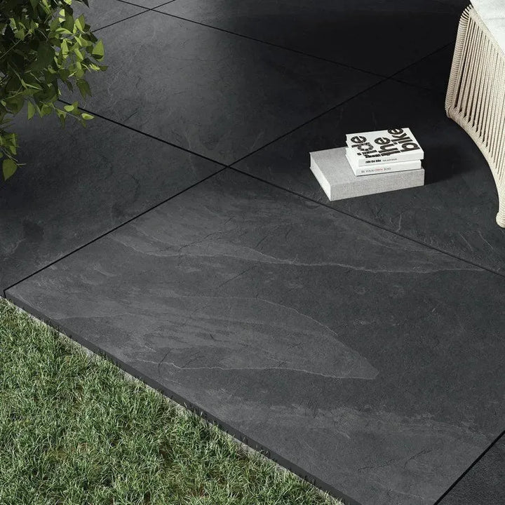 black slate porcelain garden tiles