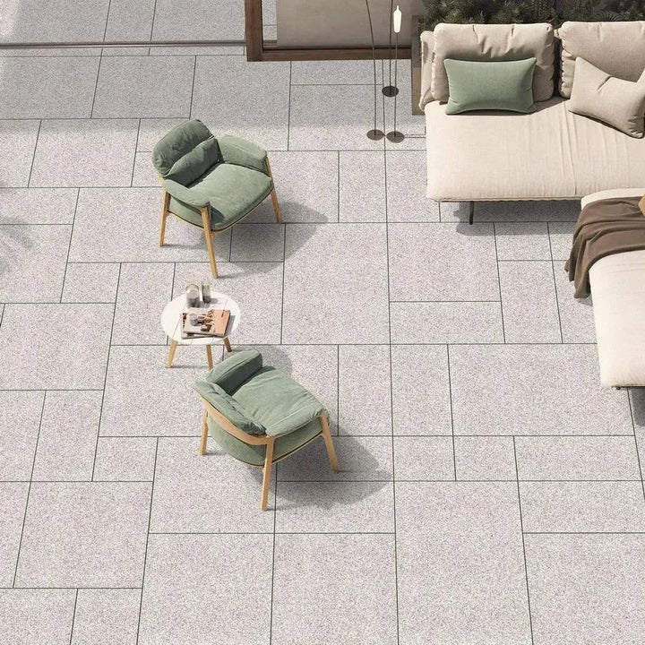 silver grey granite porcelain paving